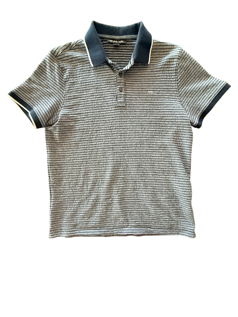 Michael Kors Gray Striped Polo Shirt Minimalist Mens Medium